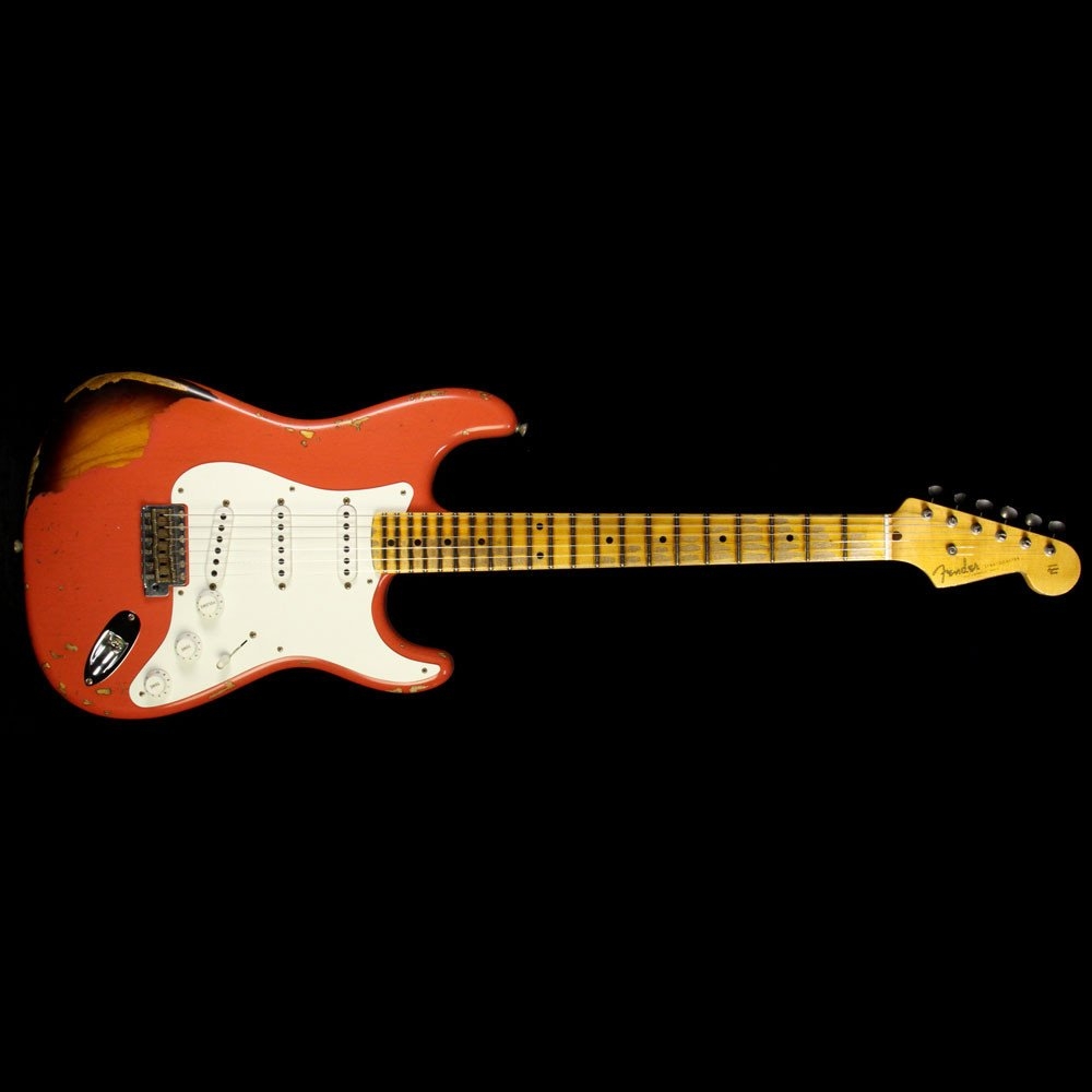 Fender Custom Shop 2017 Time Machine Series 55 Stratocaster Relic Electric Guitar - Aged Coral Pink over Chocolate 2-Tone Sunburst