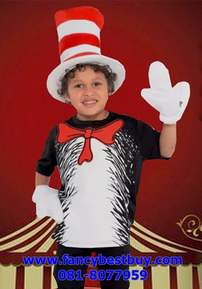 ชุดแฟนซี Dr. Seuss' The Cat in the Hat DR. ขนาด M 110-120, L 120-130, XL 130-140 รวมถุงมือสีขาว