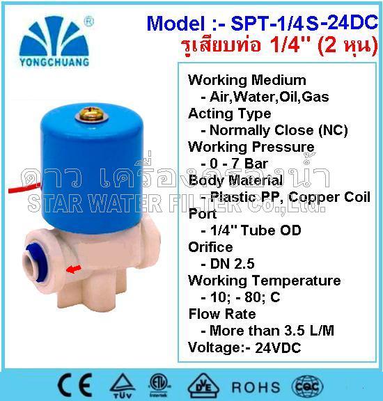 Solenoid Valve Plastic 1/4"(2 หุน) 24 VDC (NC) Quick Connect