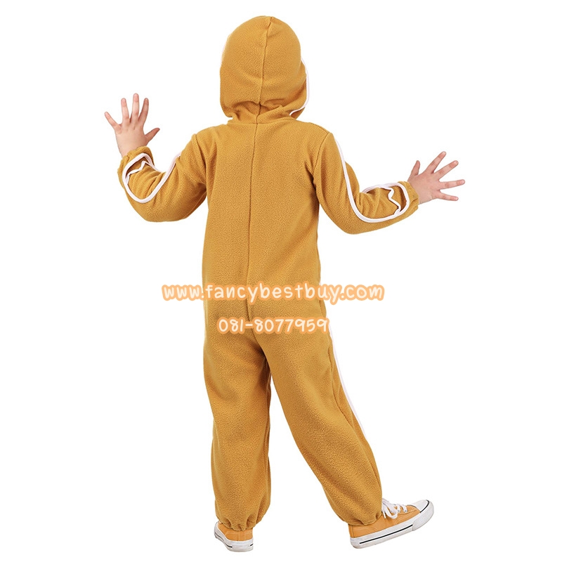 จิงเจอร์เบรดแมน ชุดบอดี้สูทคอสเพลย์ ชุดขนมปังขิง ชุดคริสมาส Ginger Bread Costume ขนาด XS 100-110, S110-120, M 120-130, L130-140