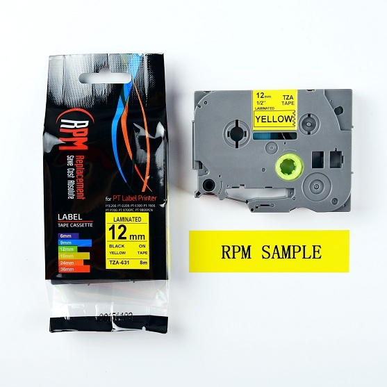 เทปพิมพ์อักษร RPM TZA- 631 12 มม. ดำพื้นเหลือง