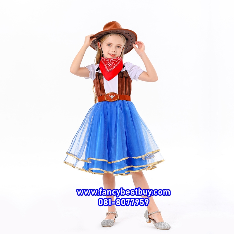 ชุดคาวบอยเด็กหญิง Cow Girl ชุดแฟนซีเด็ก รวมหมวกหนัง ขนาด S110-120, M 120-130, L 130-140