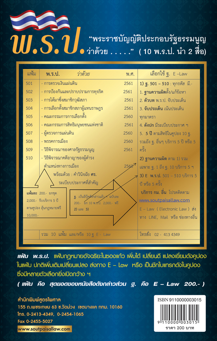 พระราชบัญญัติประกอบรัฐธรรมนูญว่าด้วยการตรวจเงินแผ่นดิน พ.ศ. ๒๕๖๑ (แฟ้ม) (2 เล่มชุด)
