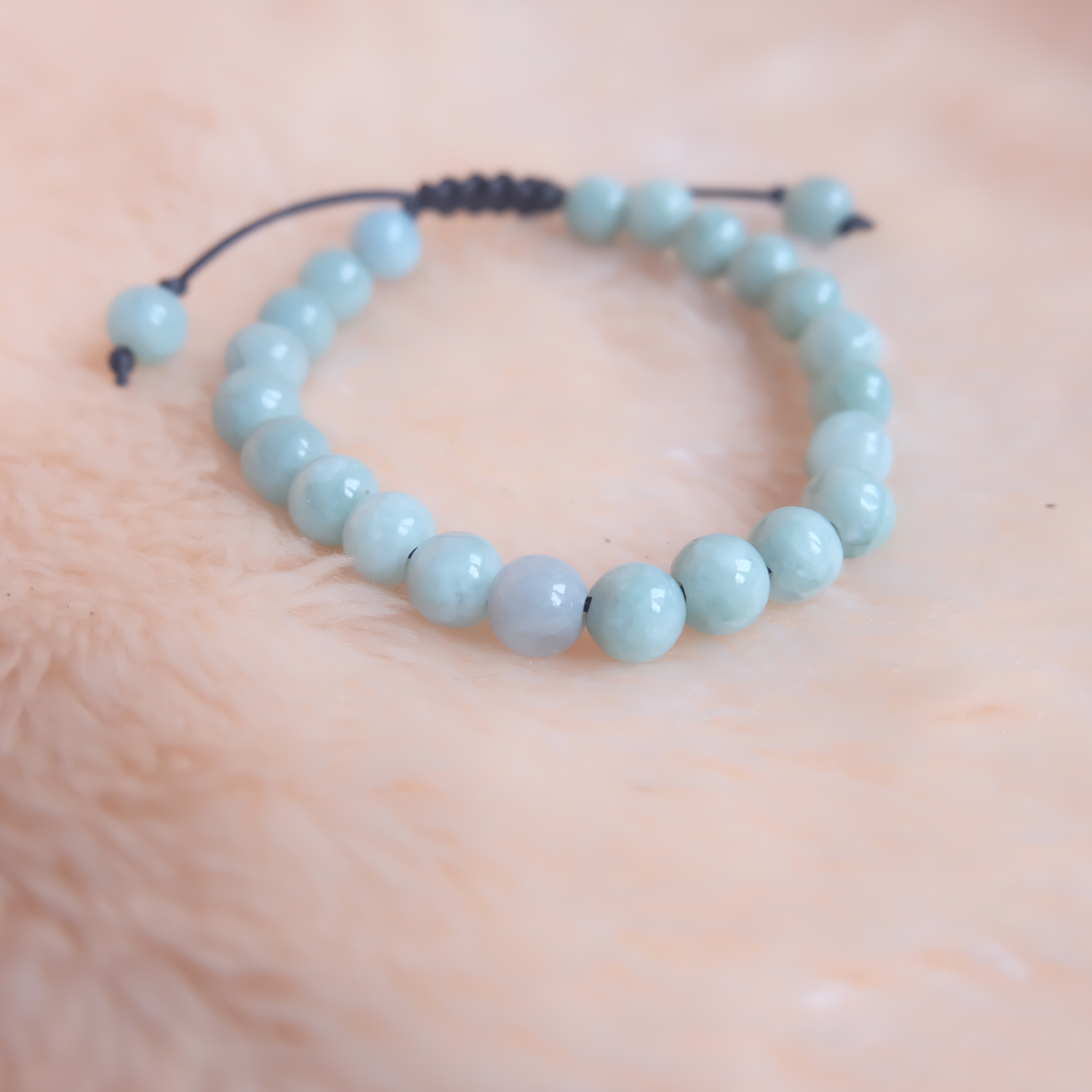 สร้อยข้อมือลูกปัดหยกแท้ 8 มิล หยกแท้ หยกพม่า หยกคละสี เชือกดึง รอบข้อมือ 16-22 ซม.