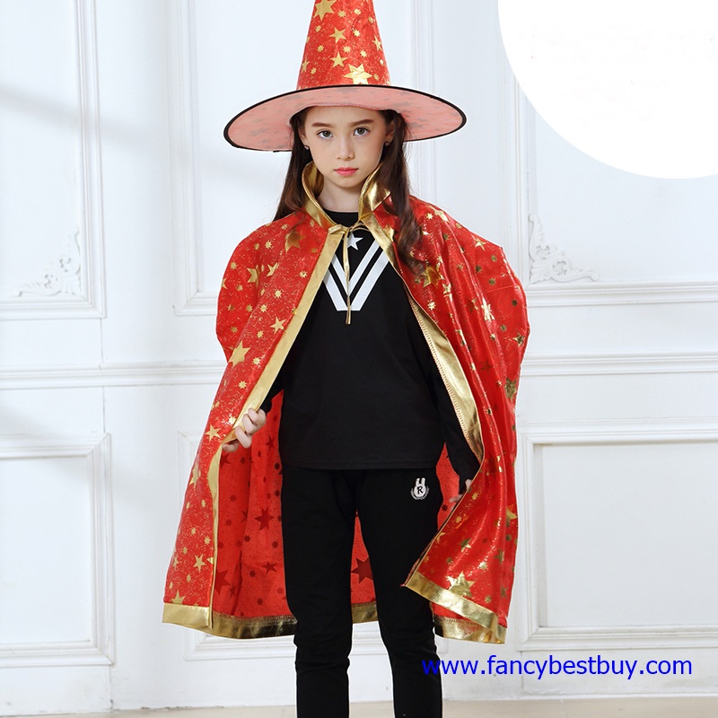 ผ้าคลุมพ่อมดแม่มด+หมวก ยาว 70 ซม. สำหรับแต่งเป็น ชุดแฟนซีเด็ก แบบชุดพ่อมดและแม่มด ในวันฮาโลวีน **เลือกสี**