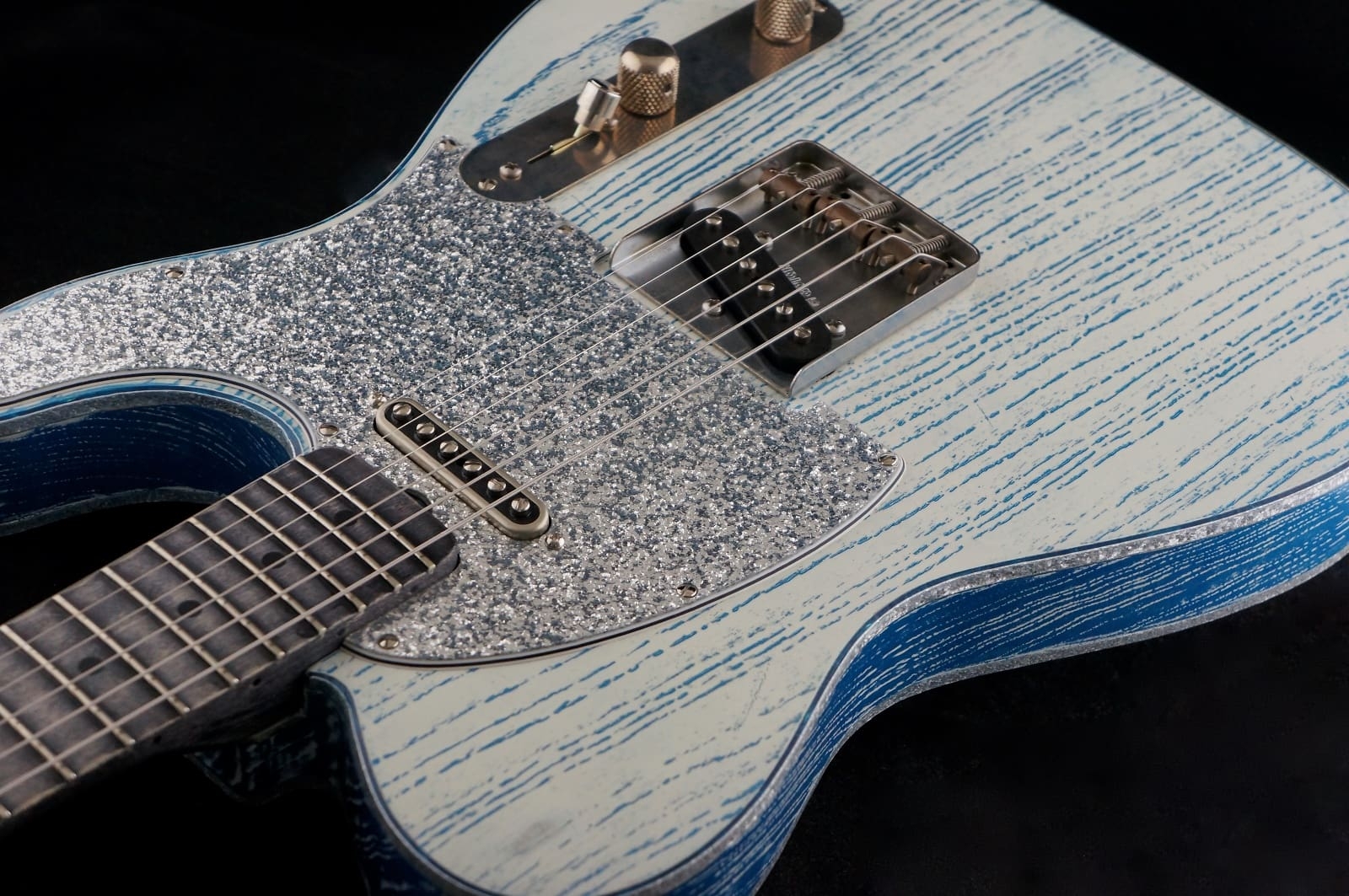 Palir Guitars Mojo Titan in Pelham Blue & White with Silver Sparkle Binding
