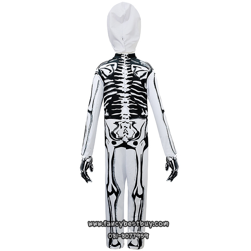 ชุดฮาโลวีน ผีโครงกระดูกพื้นขาว สำหรับวันฮาโลวีน Skeleton มีขนาด L 125-135 (รวมหน้ากากและถุงมือ)