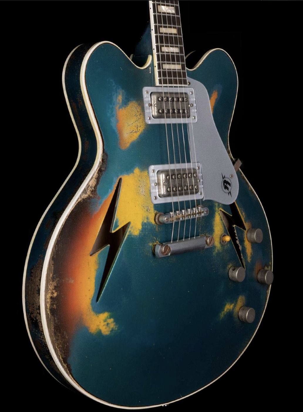 Rock N Roll Relics Lightning Hollowbody Heavy Relic Ocean Turquoise over Burst