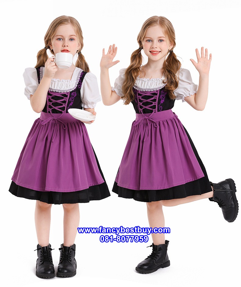 ชุดแฟนซีเด็ก ชุดเยอรมันสีม่วง ชุดนานาชาติ ชุดประจำชาติเยอรมันนี ชุดสวิตเซอร์แลนด์ ชุดบาวาเรียน มีขนาด S 110-125, M 125-135, L135-150, XL 150-160