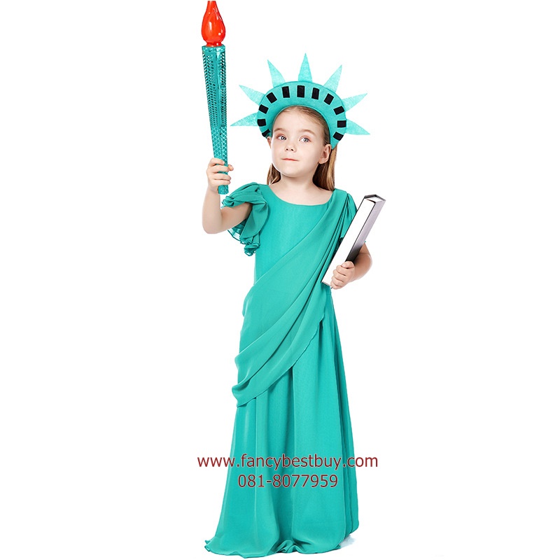 ชุดประจำชาติอเมริกา เทพีเสรีภาพ Statue of Liberty รวมมงกุฎ แต่ไม่รวมครบเพลิง ขนาด S(110-125), M(125-140) **คบเพลิงสีทอง ซื้อเพิ่มได้ เปิดไฟได้**