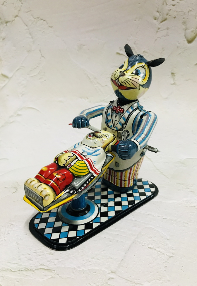 60s TPS Animal Barber Shop Wind up Tin Toy