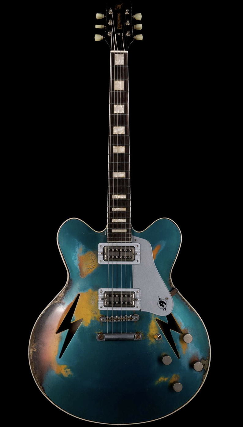 Rock N Roll Relics Lightning Hollowbody Heavy Relic Ocean Turquoise over Burst