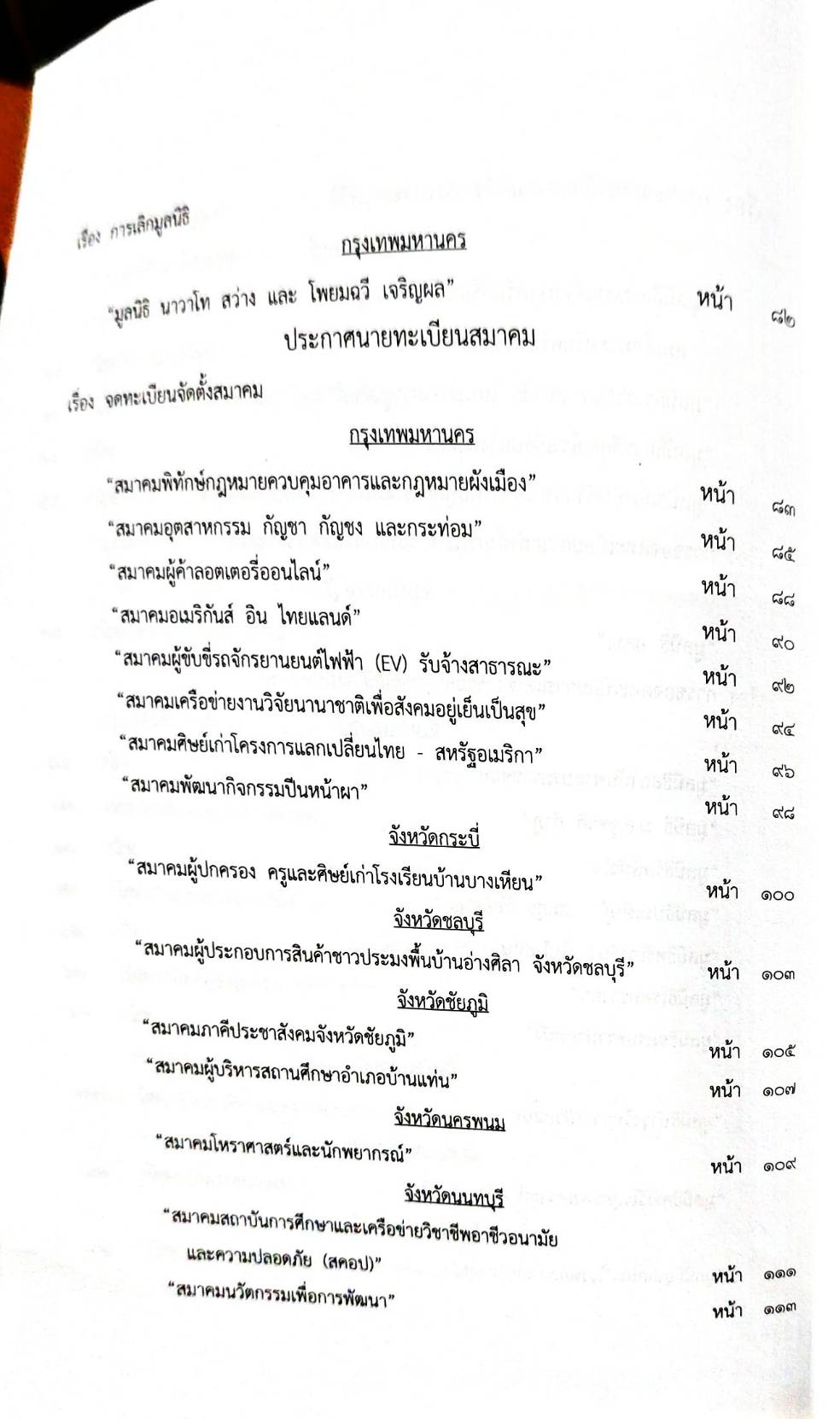 กฎหมายออกใหม่ 35/65 ประกาศกระทรวงมหาดไทย ประกาศรายชื่อฯ ประกาศการขนส่งทางบก ฉ. 62 - 64 สมาคม - มูลนิธิ