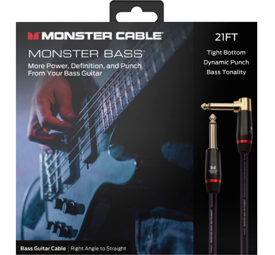 Monster Cable Prolink Monster Bass Pro Audio Instrument Cable, Right Angle to Straight 21 ft. Black