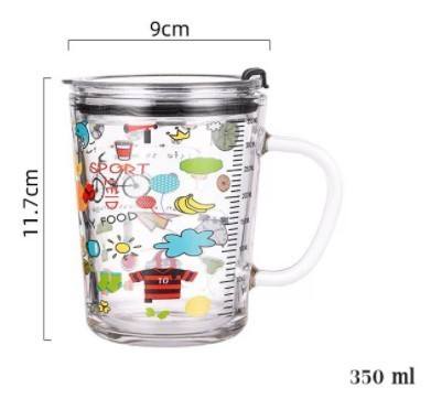 แก้วน้ำไม่หก แก้วยกดื่ม มีหูจับมีฝาปิด แถมหลอดซิลิโคน ลายการ์ตูนน่ารัก 350ml จำนวน 1 ใบ/กล่อง