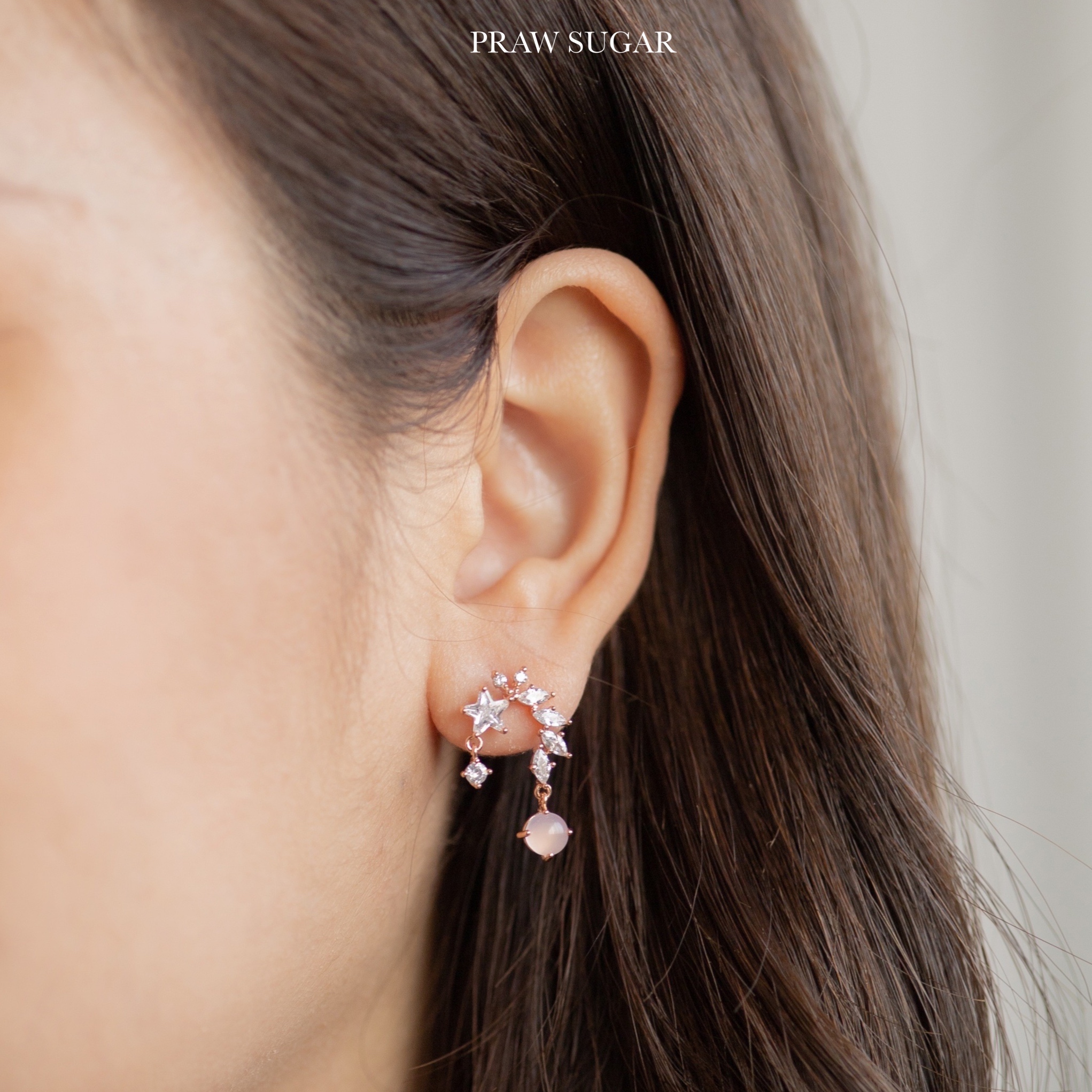 ต่างหูดาวทรงโค้งประดับคริสตัลสีหวาน - Star Hook with Candy Crystal Earrings