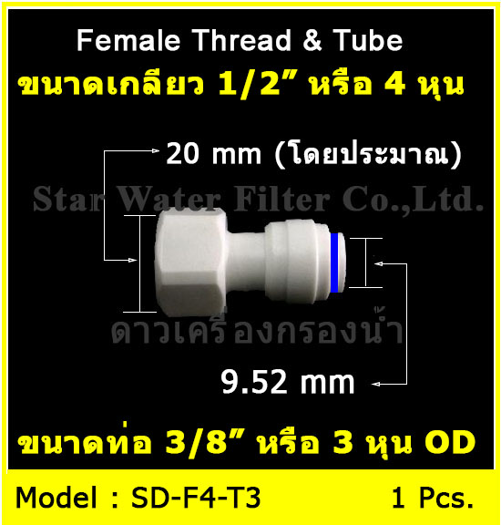 ข้อต่อตรง (1/2FIP x 3/8OD) Plastic สวมเร็ว Speed Fit