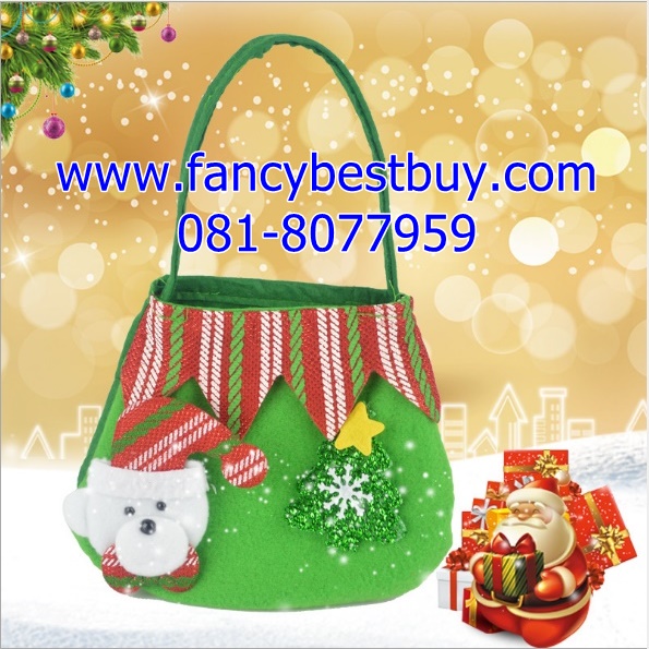 กระเป๋าคริสมาส สำหรับใส่ขนมและของขวัญ ขนาดกระเป๋า กว้าง*สูง 19*15 ซม. (ขายคู่กับลูกค้า ซื้อชุดคริสมาสเท่านั้น)