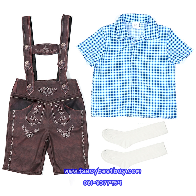 ชุดแฟนซีเด็ก ชุดประจำชาติเยอรมันนี สีฟ้า ชุดบาวาเรียน มีขนาด S110-125, M 125-140, L140-150 (รวมถุงเท้า)