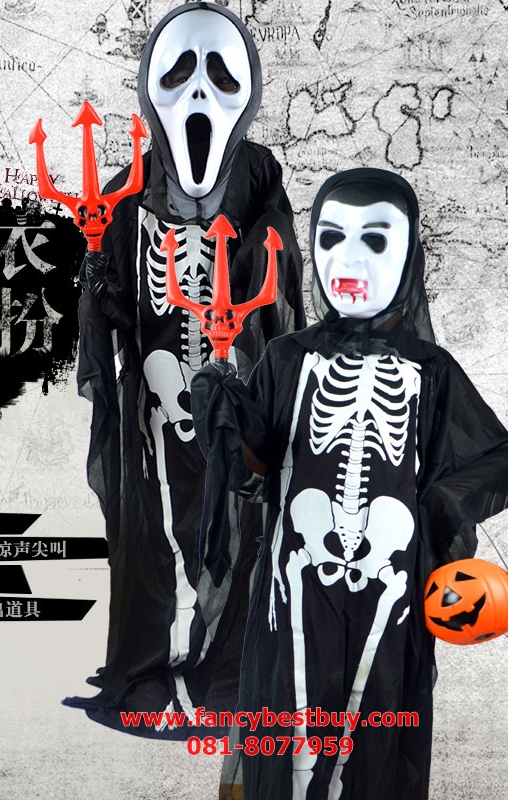 ชุดฮาโลวีน ชุดผี ชุดแฟนซีเด็ก ผีโครงกระดูก สำหรับวันฮาโลวีน Skeleton มีขนาด 80 (สูง 90-130) และ ขนาด 120 (สูง 130-170 ซม)