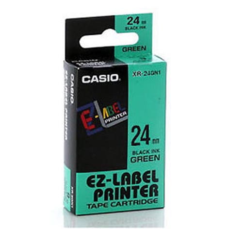 เทปพิมพ์อักษร Casio XR-24GN1 - 24 มม. ตัวอักษรดำพื้นสีเขียว