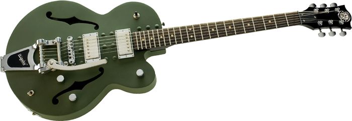 Normandy Army Green Powdercoat Archtop Guitar with Bigsby Vibrato Tailpiece Army Green