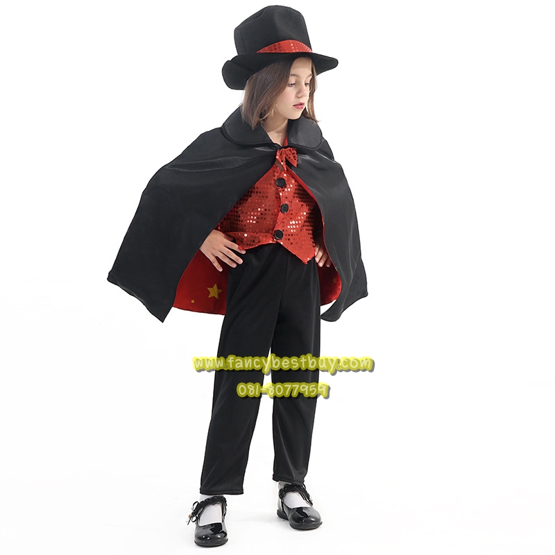 นักมายากล Magician มีขนาด L120-130, XL 130-140 (หมวก+ผ้าคลุม+เสื้อ)