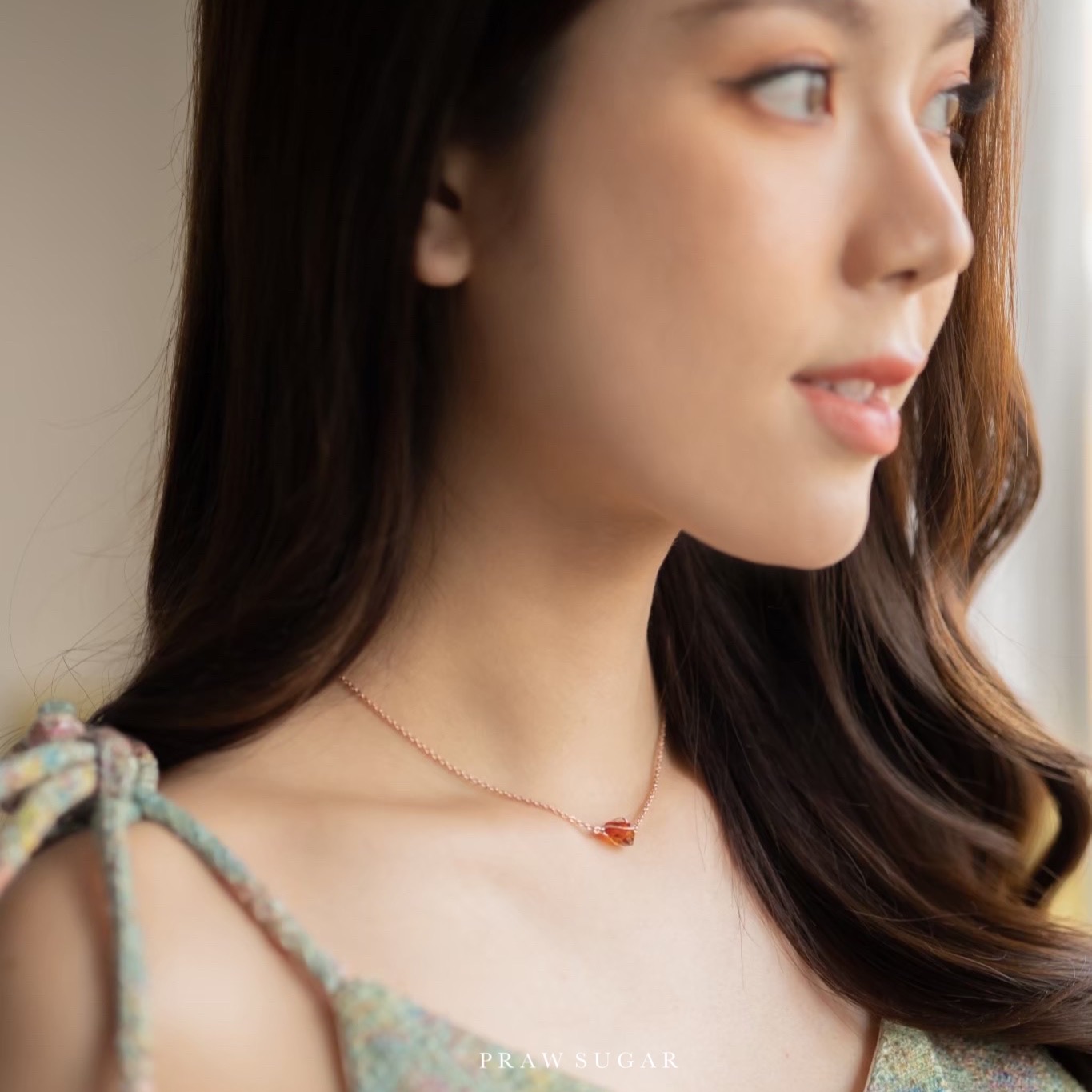 Citrine Natural Stone Necklace - สร้อยคอหินธรรมชาติซิทริน (เรือนเป็นเงินแท้)