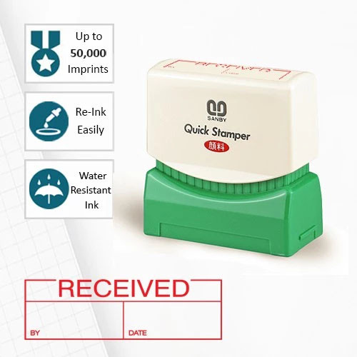 SANBY ตรายางสำเร็จรูป หมึกในตัว รุ่น QUICK STAMPER [RECEIVED] สีแดง QMAE-R10R