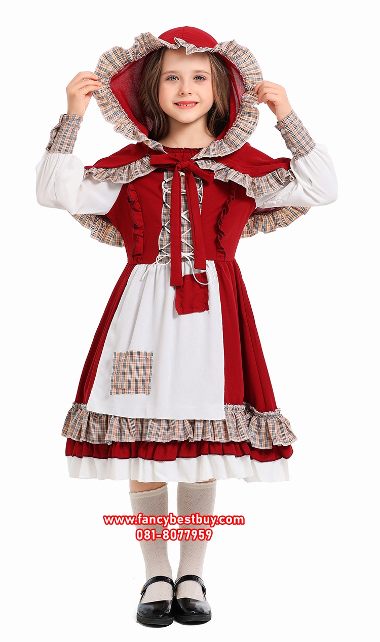 LOLITA ชุดหนูน้อยหมวกแดง Red Hat Girl ชุดแฟนซีเด็กหญิง สีแดง แบบคลาสิค S(105-120), M (120-130)
