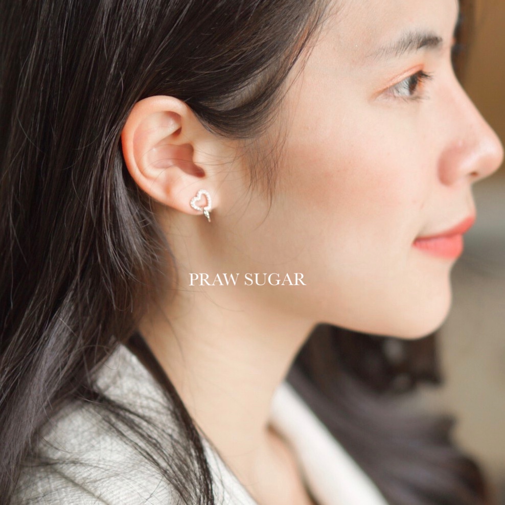Double Tiny Heart Earrings - ต่างหูหัวใจตุ้งติ้งขนาดจิ๋ว (ก้านเป็นเงินแท้) (มี 3 สี)