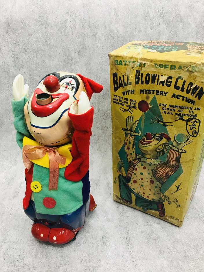 50s Nomura Ball Blowing Clown Tin Toy