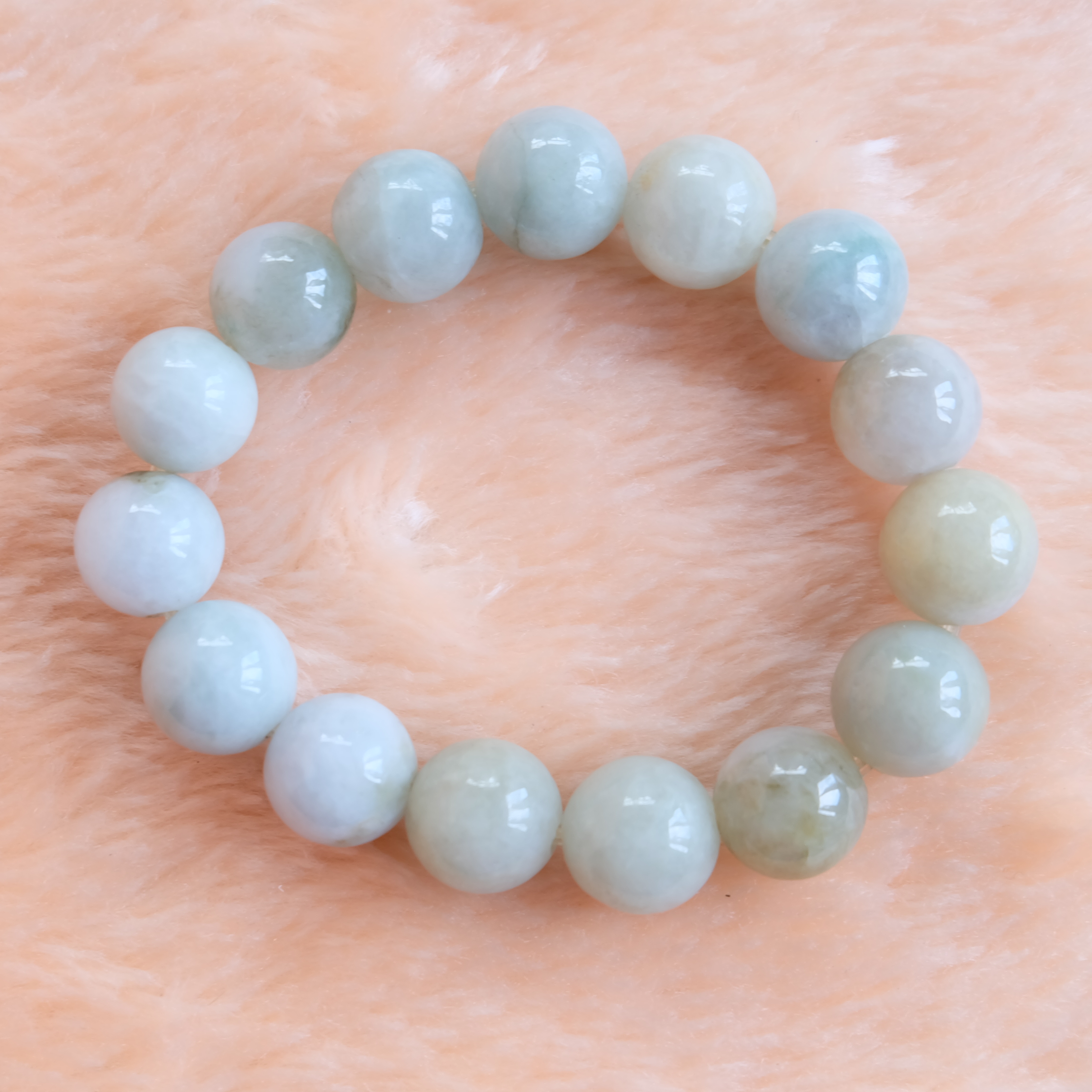 สร้อยข้อมือลูกปัดหยกแท้ ขนาด 13-14 มิล คละสี