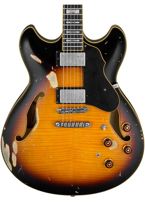 Ibanez Artstar Vintage ASV100FMD 6-string Semi-Hollowbody Electric Guitar - Yellow Sunburst Low Gloss