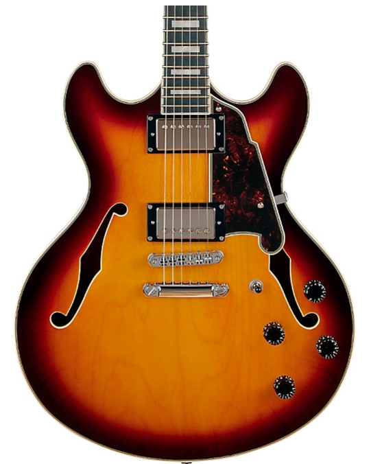 D Angelico Premier Series DC Boardwalk Semi-Hollow Electric Guitar with Seymour Duncan Humbuckers Vintage Sunburst