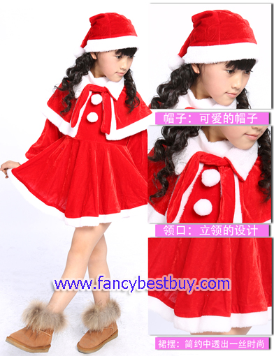 ชุดคริสมาสเด็กหญิง Christmas Costume สำหรับ เทศกาลวันคริสมาส มีขนาด 120 (ผ้ากำมะยี ขนสีขาวฟูๆ)