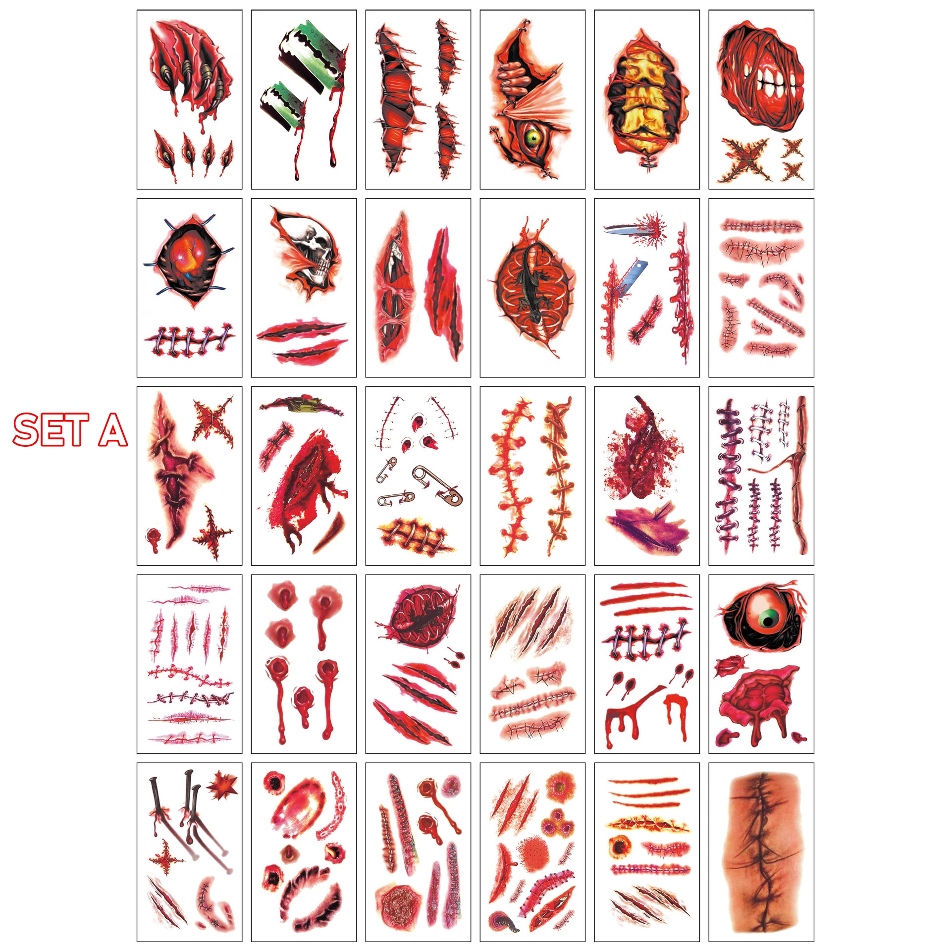 สติกเกอร์ฮาโลวีน รอยแผลฮาโลวีน กันน้ำกันเหงื่อ สติกเกอร์รอยสักแบบใช้แล้วทิ้ง แบบ A size 5.7*9.7 cm.