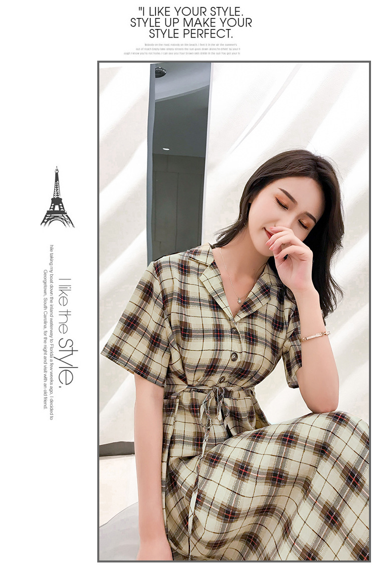 เดรสคลุมท้องลายสก๊อตสีครีม-น้ำตาล คอปก กระดุมหน้าแกะได้ มีสายผูกหลัง น่ารักมากค่ะ