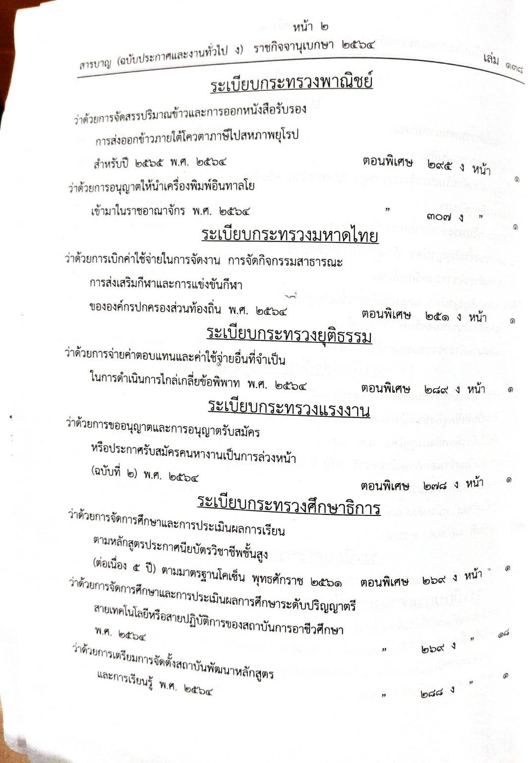 สารบัญ 138/64 เล่มที่ 4 ตุลาคม - ธันวาคม