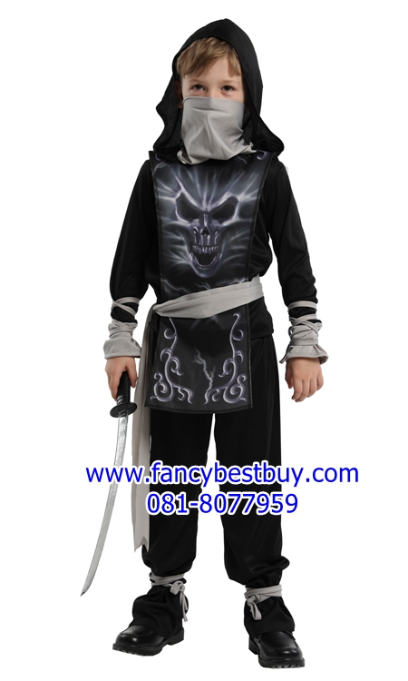 ชุดฮาโลวีน ชุดนินจาโครงกระดูก 3D สะท้อนแสง ชุดโครงกระดูก สำหรับวันฮาโลวีน Skeleton Ninja มีขนาด XL