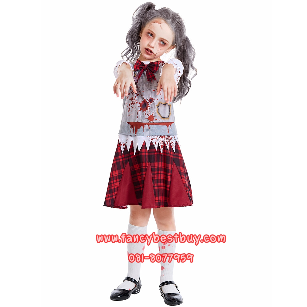 ชุดฮาโลวีน ชุดนักเรียนซอมบี้ Blood Student ชุดซอมบี้ Zombie สำหรับวันฮาโลวีน มีขนาด S 110-125, M 125-140