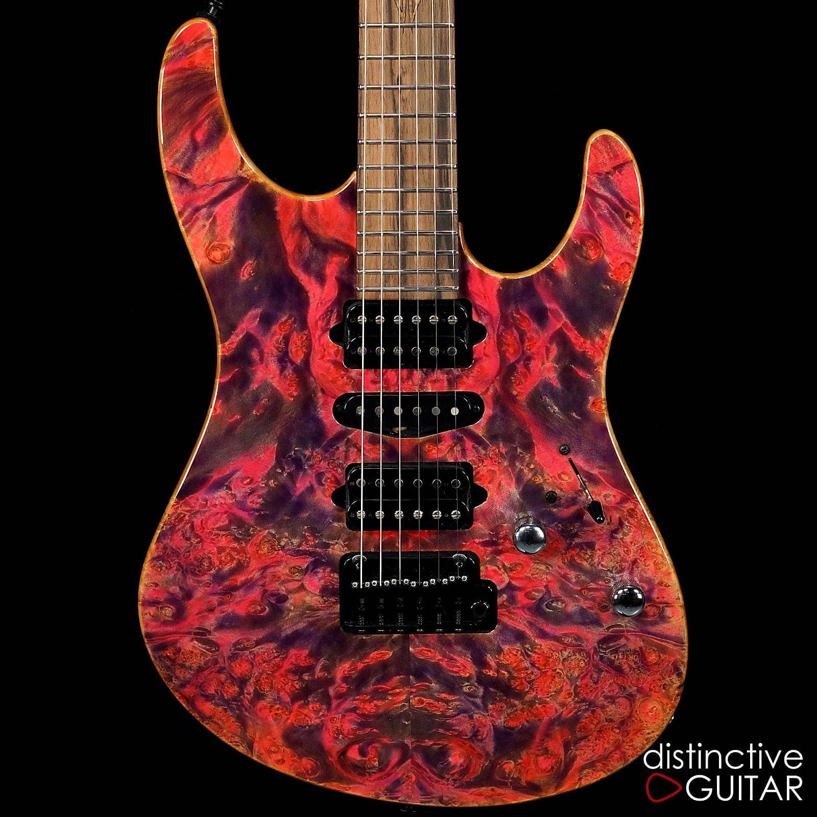 Suhr Custom Modern Pink Algae Custom Picked NAMM Waterfall Burl Top