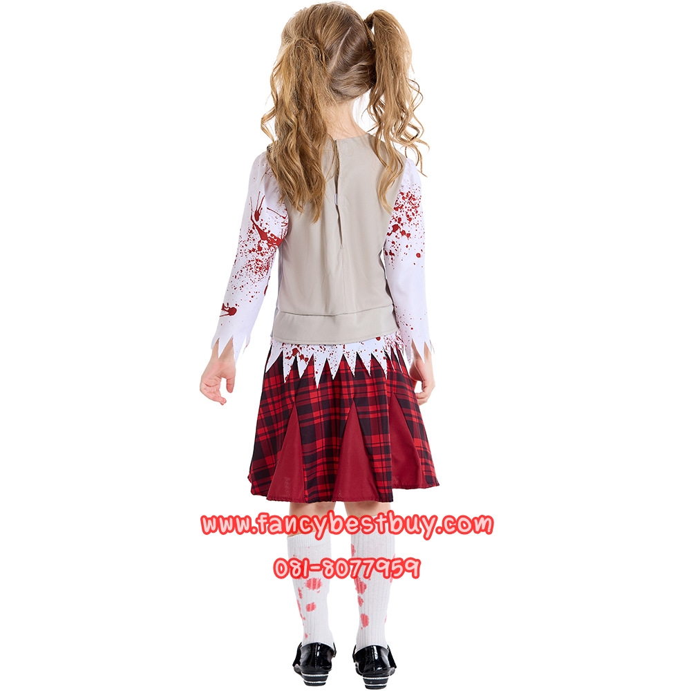 ชุดฮาโลวีน ชุดนักเรียนซอมบี้ Blood Student ชุดซอมบี้ Zombie สำหรับวันฮาโลวีน มีขนาด S 110-125, M 125-140