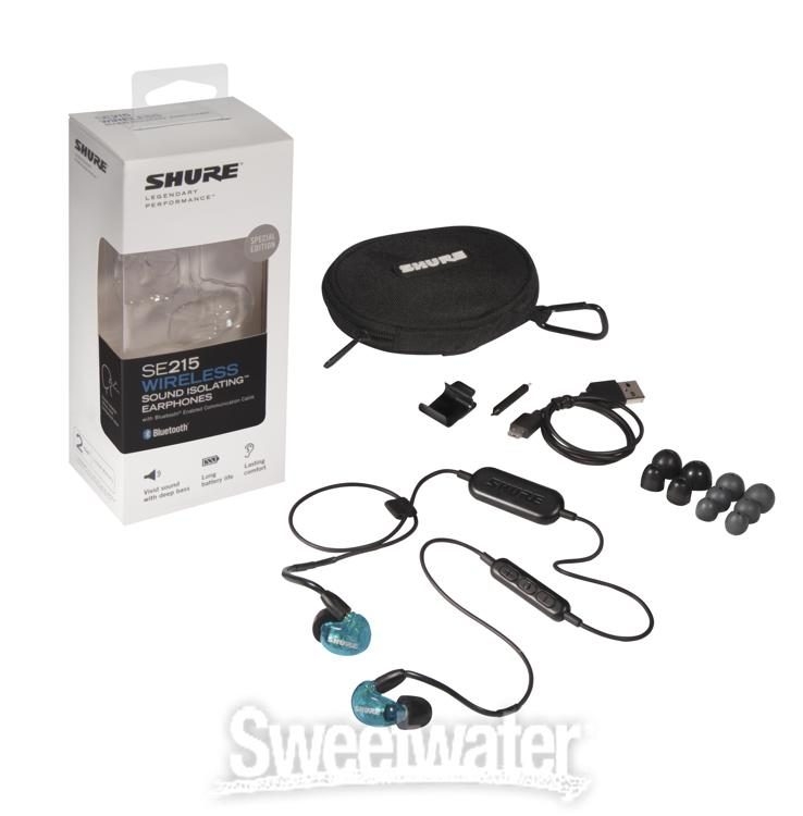 Shure SE215 Wireless Sound Isolating Earphones w/ Bluetooth Adapter - Special Edition Blue