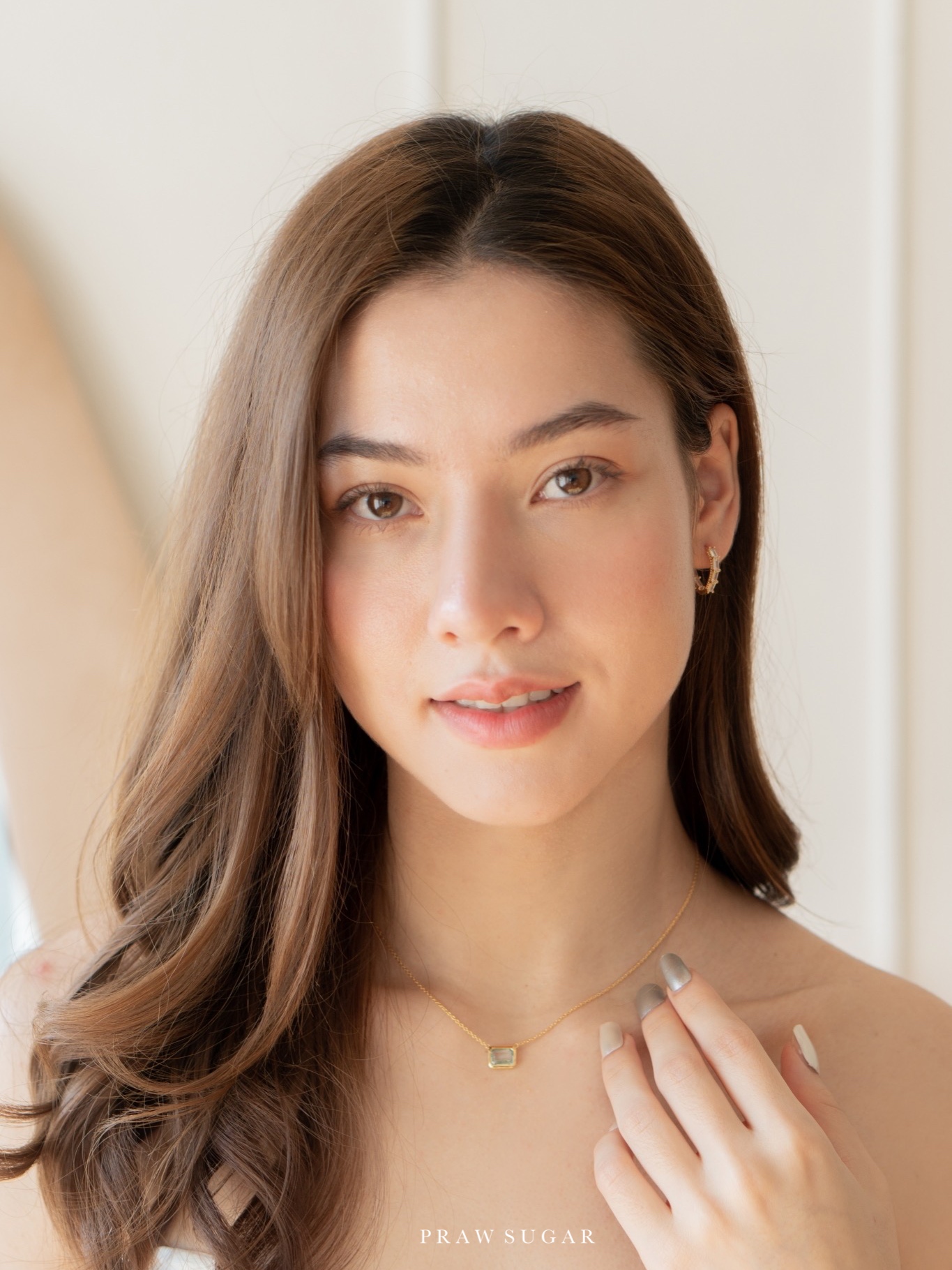 Blue Topaz Baguette Gemstone Necklace - สร้อยคอจี้บลูโทพาซทรงสี่เหลี่ยม (เรือนสร้อยเงินแท้)(มี 2 สี)