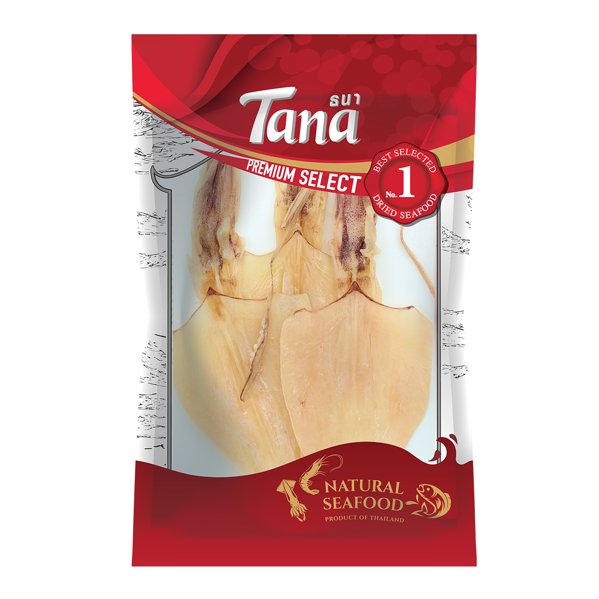 Tana ธนา พรีเมี่ยม ปลาหมึกแขวนลอกแห้ง 4 นิ้ว AA 100 กรัม DRIED SKINLESS SQUID