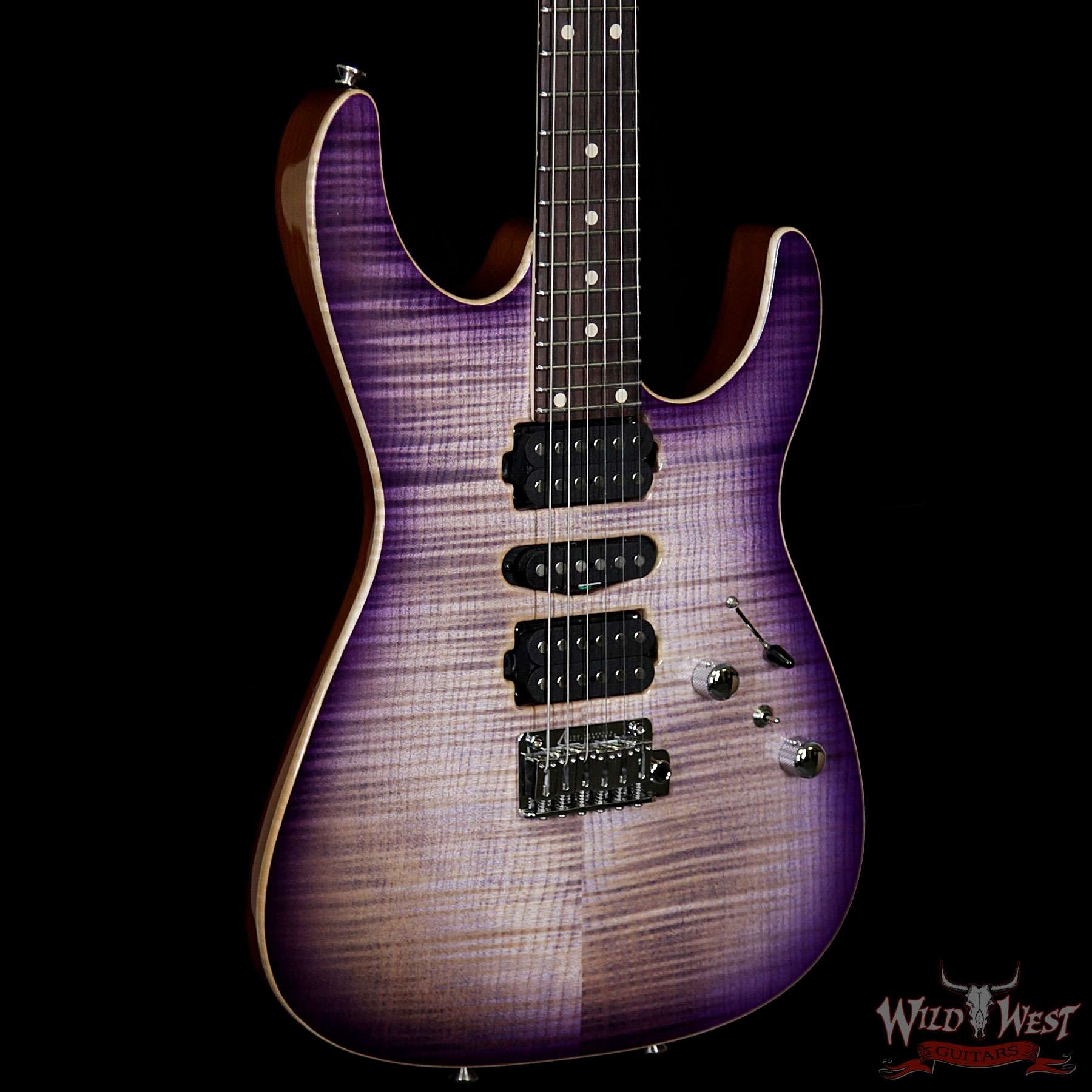 Tom Anderson Angel HSH w/ VA Booster Flame Top on Alder Rosewood Fingerboard - Natural Purple Burst