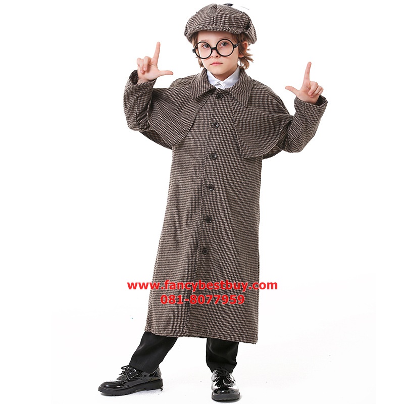 ชุดแฟนซีเด็ก ชุดเชอร์ล็อคโฮล์มส์ Sherlock Holmes มีขนาด S(105-120), M(120-135), L(135-150) รวมหมวก ผ้าสีแดง แว่นตา