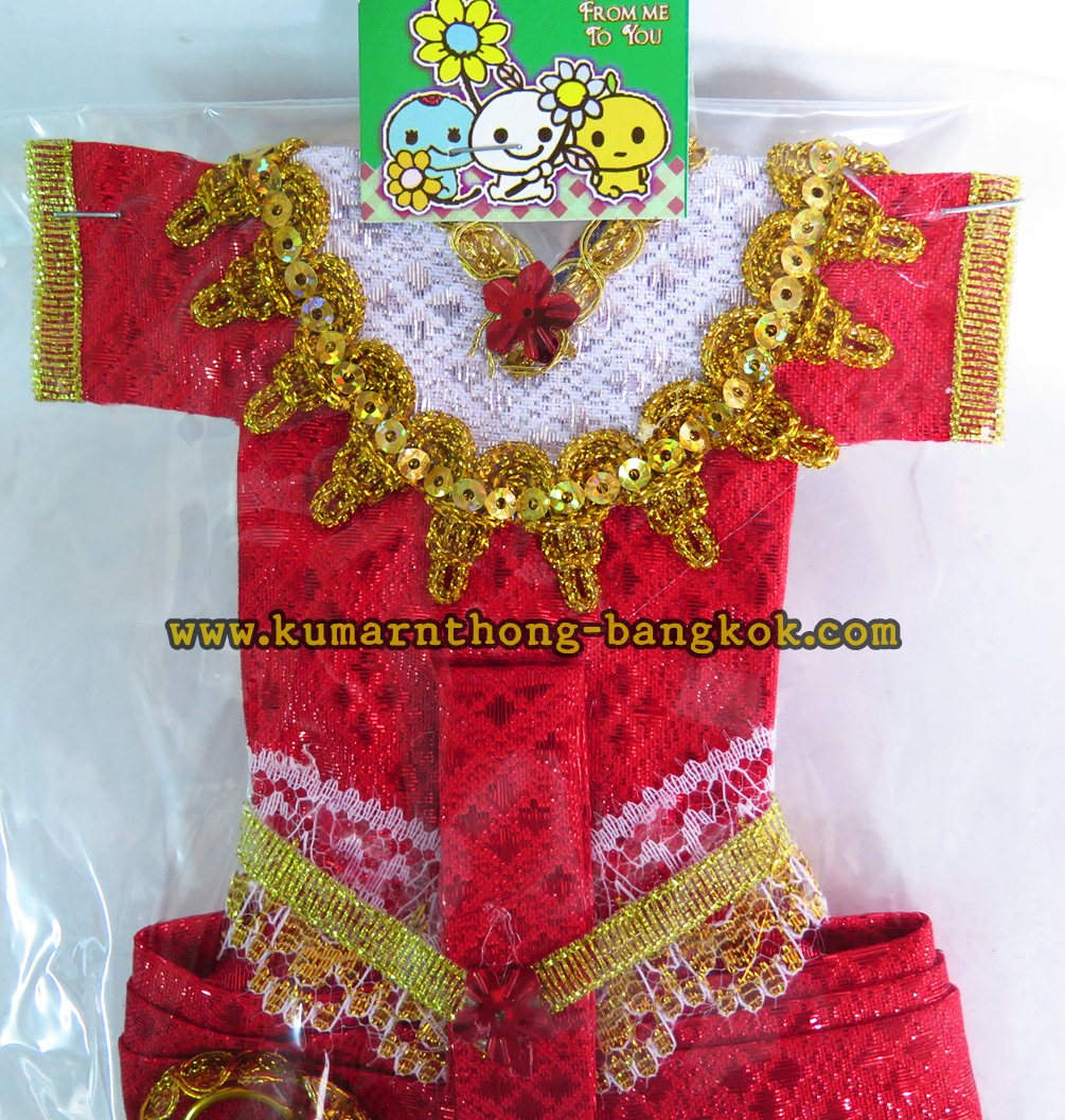 ชุดกุมารทอง แบบถวาย สีแดง (Setพร้อมรองเท้า) ขนาดสูง 7.5นิ้ว แขนกว้าง 5นิ้ว ลำตัว 2.5นิ้ว