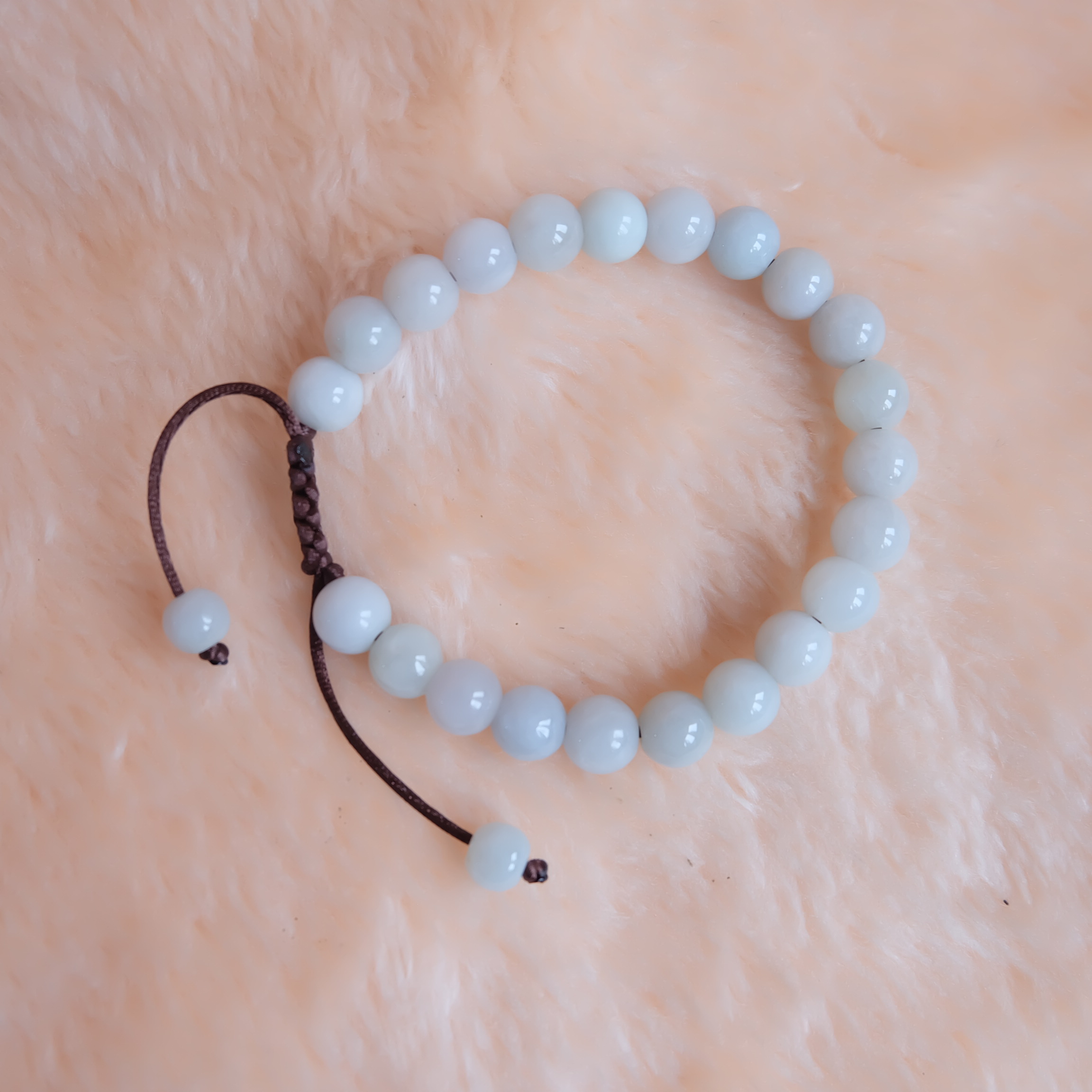 สร้อยข้อมือลูกปัดหยกแท้ 9 มิล หยกแท้ หยกพม่า หยกขาว เชือกดึง รอบข้อมือ 18.5-20 ซม.